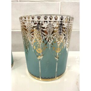 Patina Vie Aquarius Rock Glasses Teal Gold Tumblers 18k Set of 2 Boho Barware